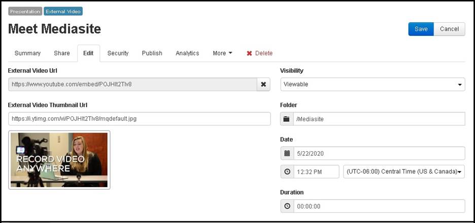 External video general properties